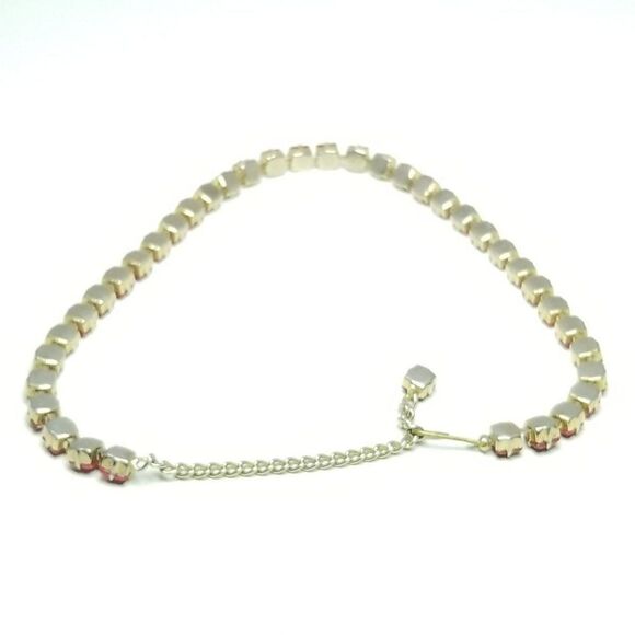 Vintage Bright Red Rhinestone Adjustable Length Necklace, Retro 70s Style - Picture 3 of 5